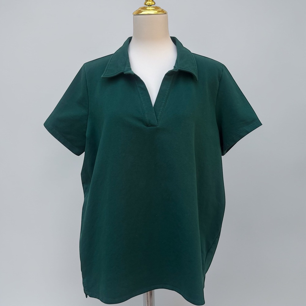 Universal Standard Varsity French Terry‎ Polo Top XS 10/12 Green Split Neck